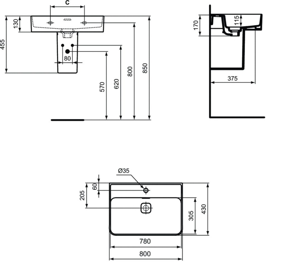 Ideal Standard Strada II T300101 умывальник накладной 80 см