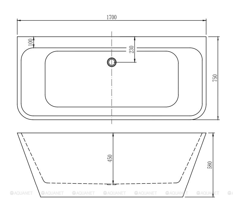 Aquanet Family Perfect 170*75 ванна акриловая прямоугольная Matt Finish 260056