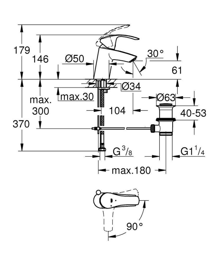 Grohe Eurosmart New 32926002 смеситель для раковины 35 мм