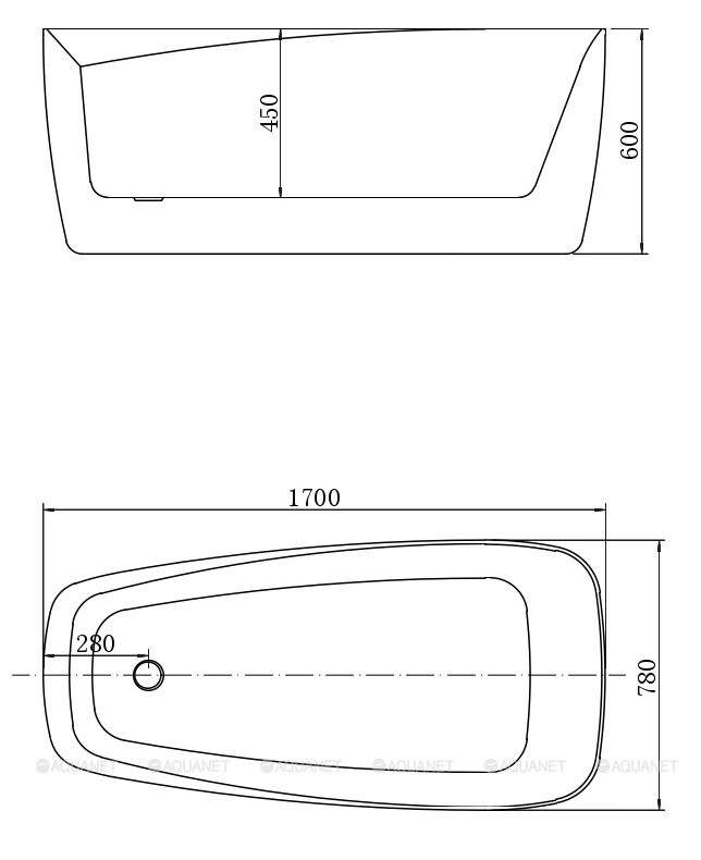 Aquanet Family Trend 170*78 ванна акриловая асимметричная Matt Finish 260052