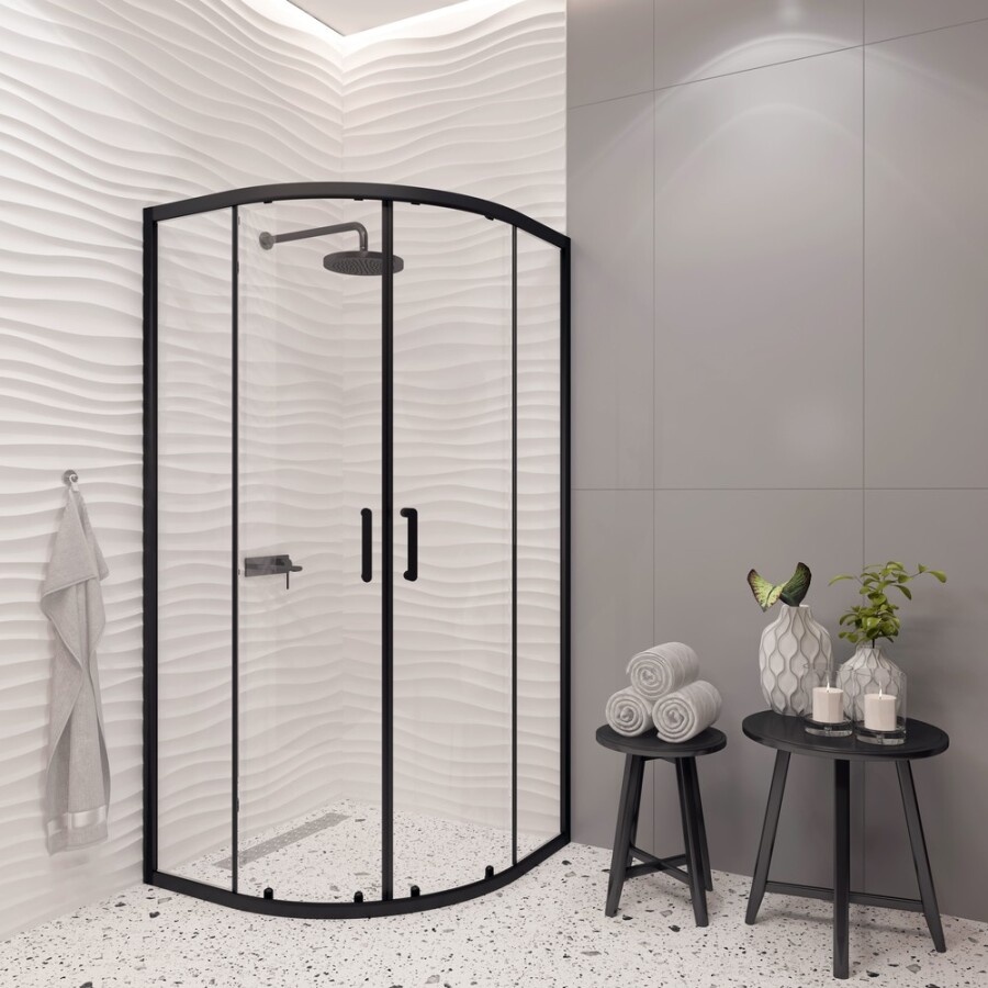 EG4B Душевое ограждение полукруг EvaGold 100х100,профиль черный матовый,прозрачное стекло EG220033