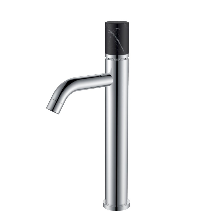Смеситель для раковины высокий Boheme Stick Хром ручка Черный Мрамор 122-CR-MR-B