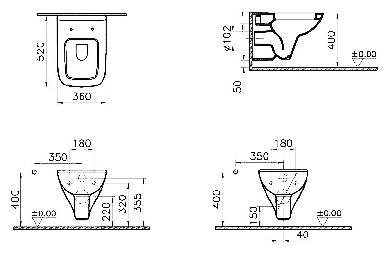 VitrA S20 9004B003-7204 унитаз подвесной + инсталляция