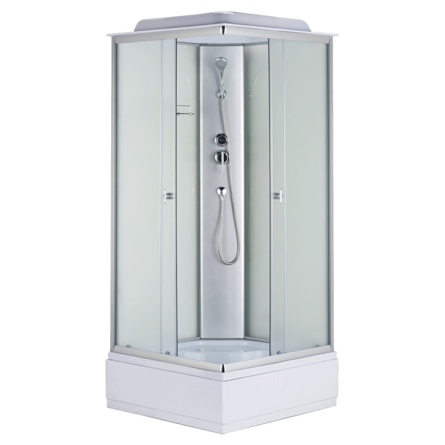 Душевая кабина Loranto 980х980х2150 белое заднее стекло, поддон 30 см, матовое стекло 4 мм, профиль хром матовый CS-990ETM/W-100