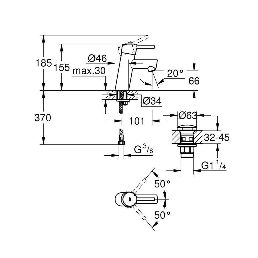 Grohe Concetto 23931001 смеситель для раковины 28 мм