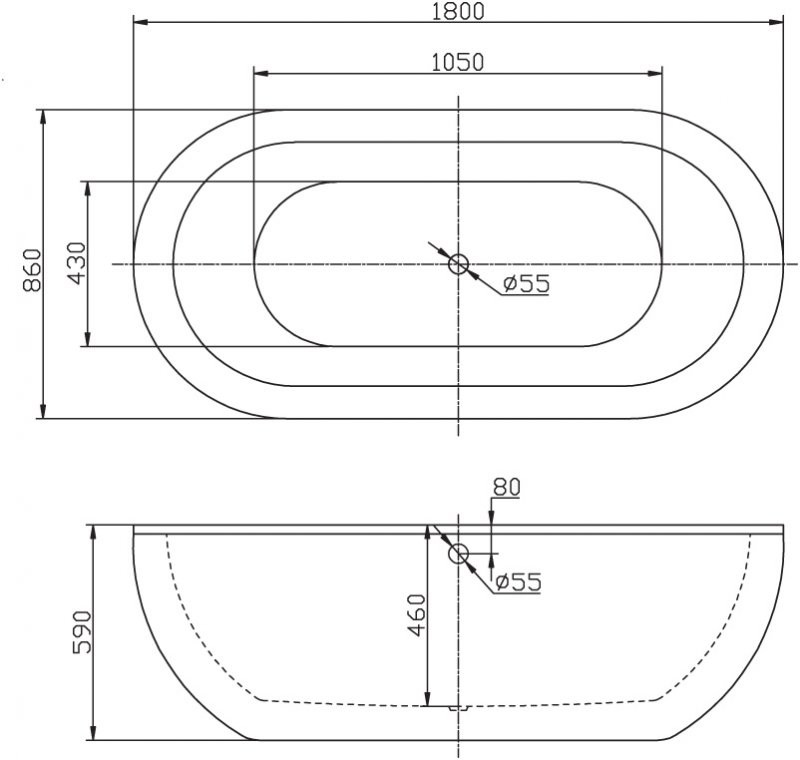 BelBagno BB13-1800 180*86 ванна акриловая овальная