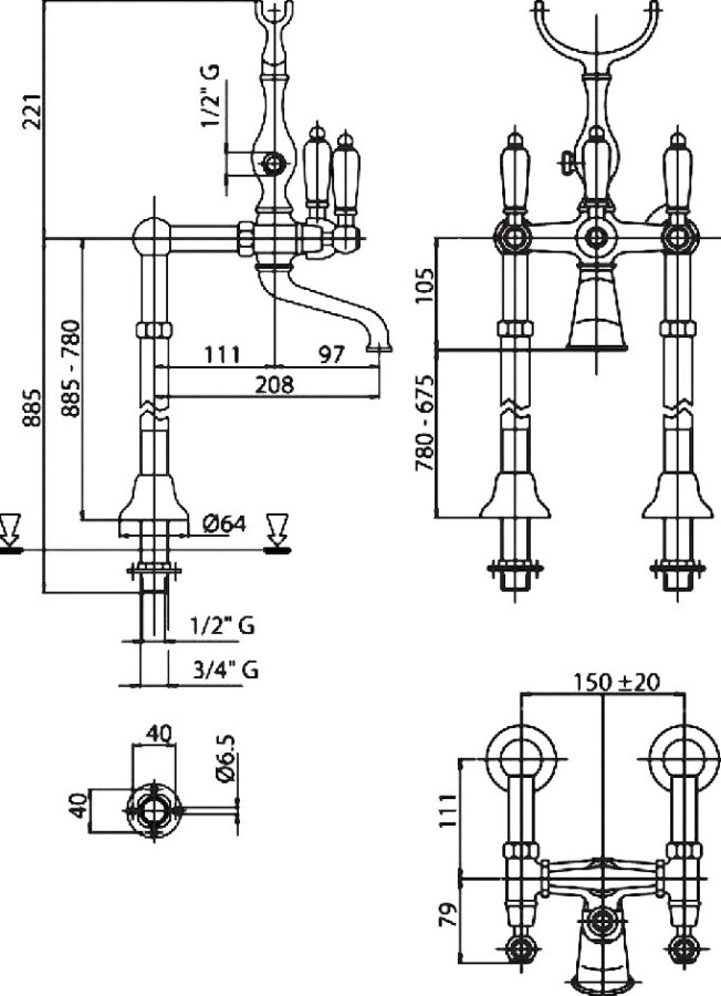 Cezares First FIRST-VDP-01-Bi смеситель для ванны напольный хром