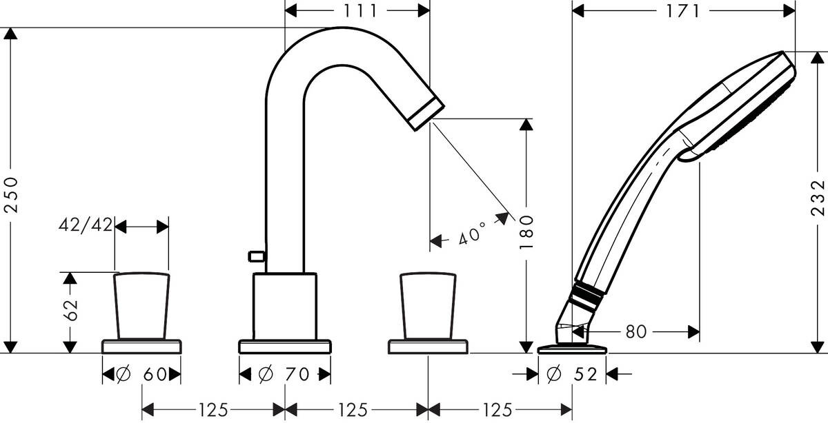 Hansgrohe Logis 71314000 смеситель на борт ванны хром