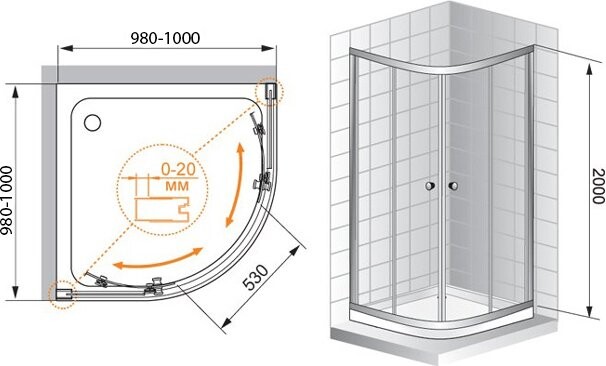 Cezares ANIMA-W-R-2-100-C-Cr-IV душевое ограждение 100*100*200