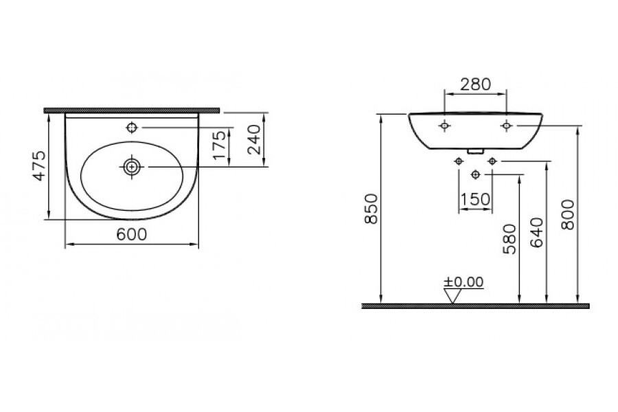 VitrA Zentrum 5786B003-0001 раковина подвесная 60 см