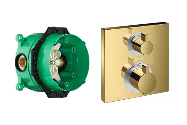 Hansgrohe 15714990S Set HG Ecostat Square термостатический смеситель для душа (15714990+01800180), полированное золото