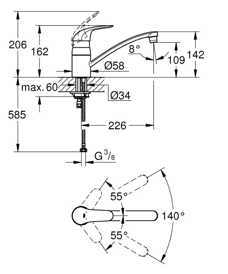 Grohe Euroeco 32750000 смеситель для кухни хром
