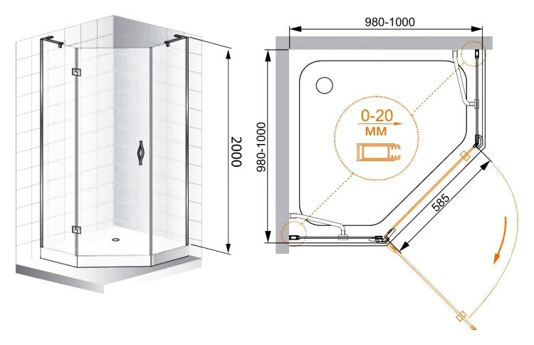Cezares BERGAMO-W-P-1-100-C-Cr-L-IV душевое ограждение 100*100*200