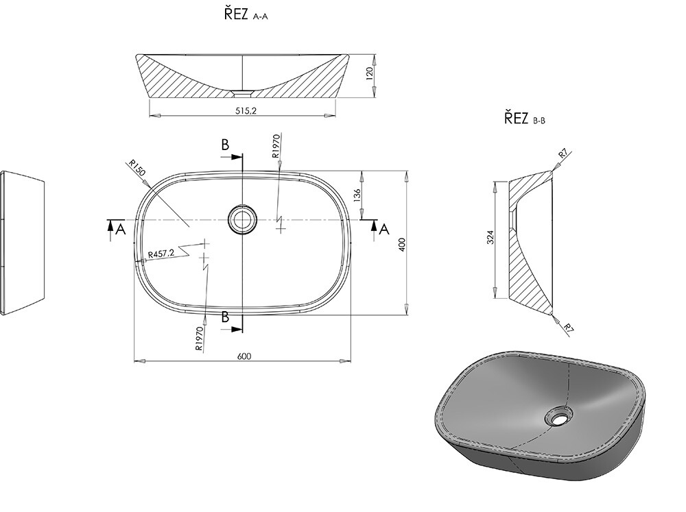 Ravak Ceramic 600 O XJX01160001 умывальник накладной