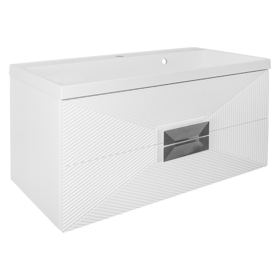 Комплект Azario ZENA Тумба 100/2 1000х450х585 подвесная, с раковиной CLASSIK 100, белый глянец, ручка хром CS00096981