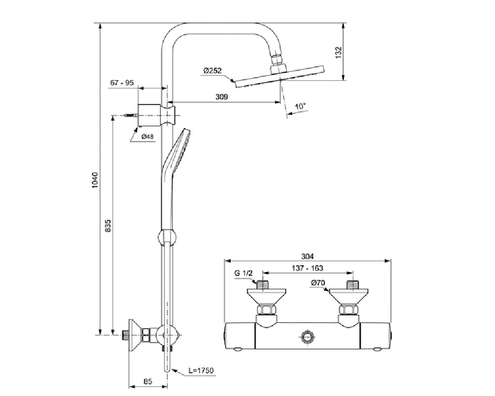 Ideal Standard IdealRain Eco Evo A6942AA Душевая система без излива