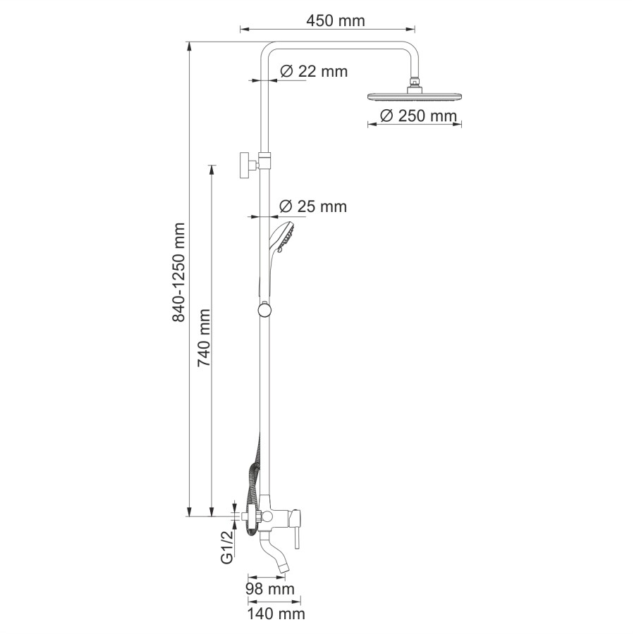 WasserKRAFT A14401 душевая система хром