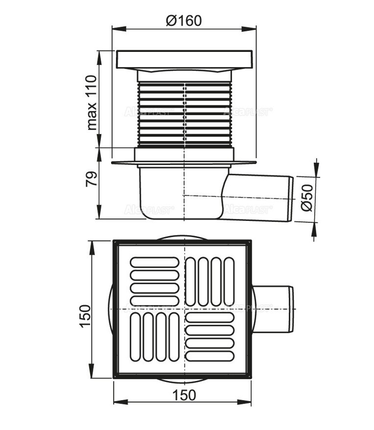 Alca Plast APV5411 Душевой трап 150*150 мм