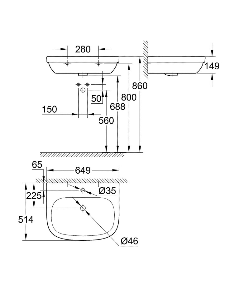 Grohe Euro Ceramic 39323000 раковина подвесная 65 см альпин-белый