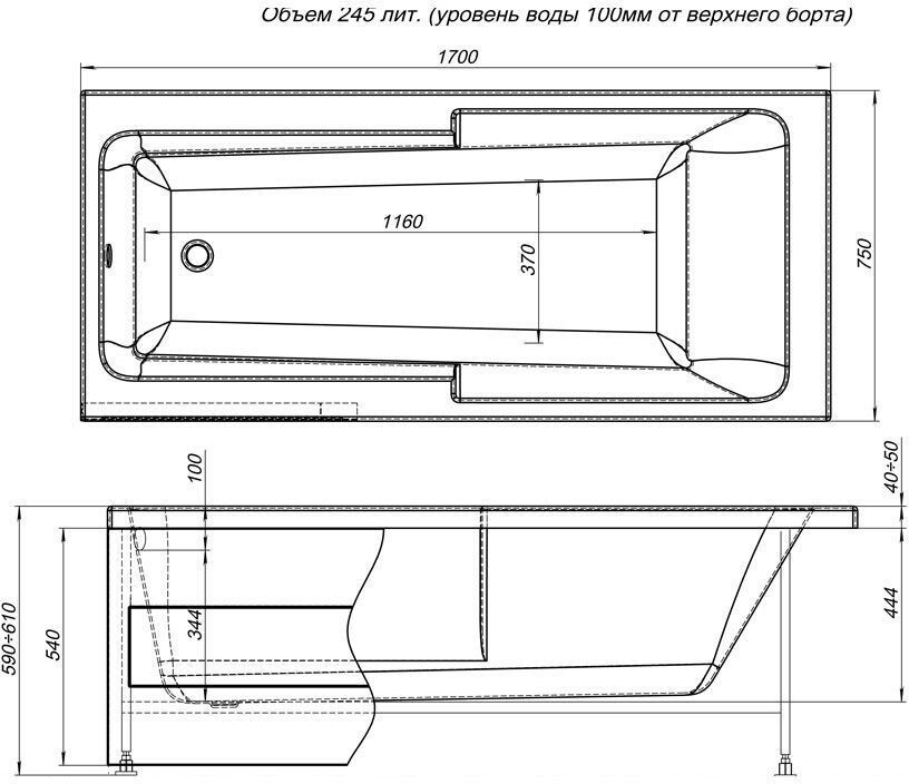 Aquanet Taurus 170*75 ванна акриловая прямоугольная 00210611