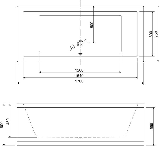 Cezares Plane 170*75 ванна акриловая прямоугольная