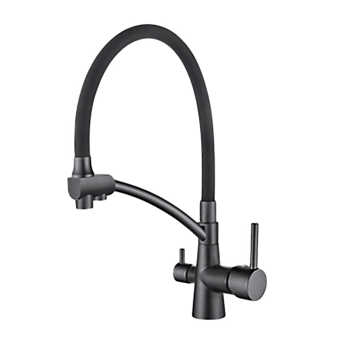Ledeme L4855U-12 Смеситель для кухни с гибким изливом и подключением фильтра для воды Графит/Cерый