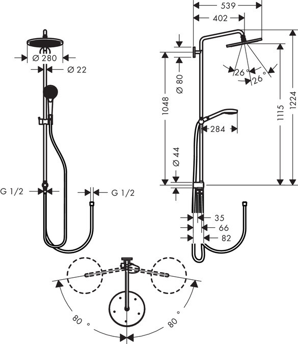 Hansgrohe Croma Select S 280 Air 1jet 26793000 Душевая система без излива