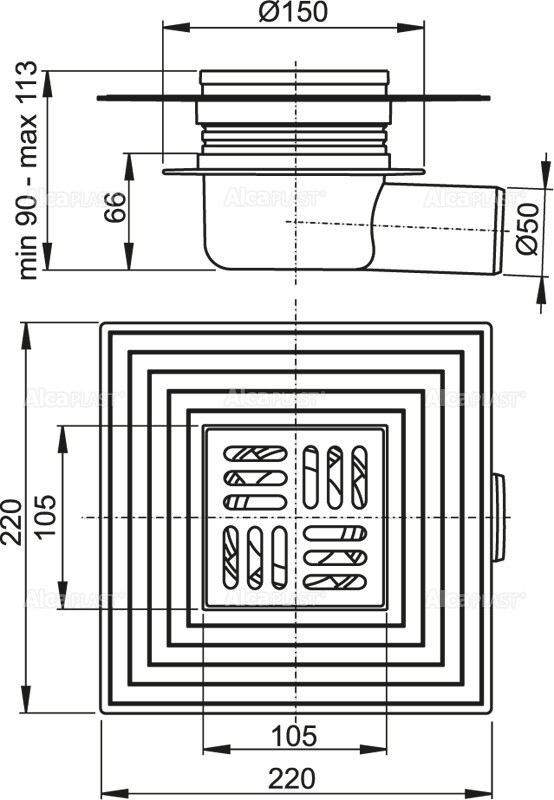 Alca Plast APV26C Душевой трап 105*105 мм
