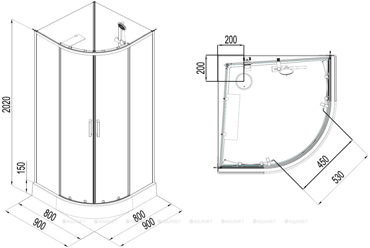 Aquanet Passion Evo R Black душевая кабина набор 2 90*90*202