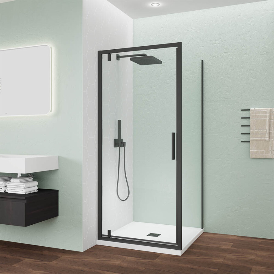 Душевой угол Veconi Ottimo P30SP B (80×100×190) распашная, профиль чёрный матовый, стекло прозрачное OP30B-SP-80100-01-C9