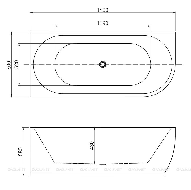 Aquanet Family Elegant A 180*80 ванна акриловая асимметричная Matt Finish 260054