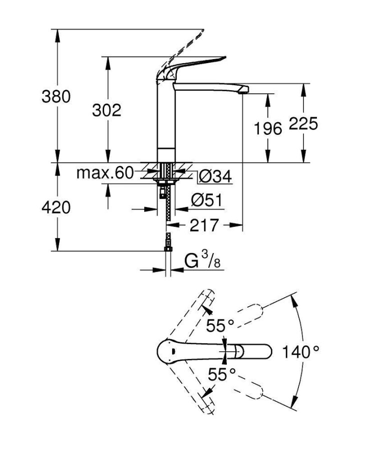Grohe Euroeco Special 30208000 смеситель для раковины 35 мм
