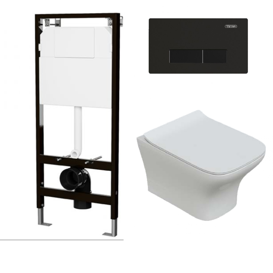 Sole Quadro УТ000051492 унитаз подвесной + инсталляция Sole с кнопкой Black