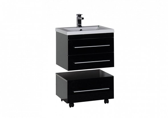 Aquanet Верона 58 тумба с умывальником подвесная с двумя ящиками цвет чёрный