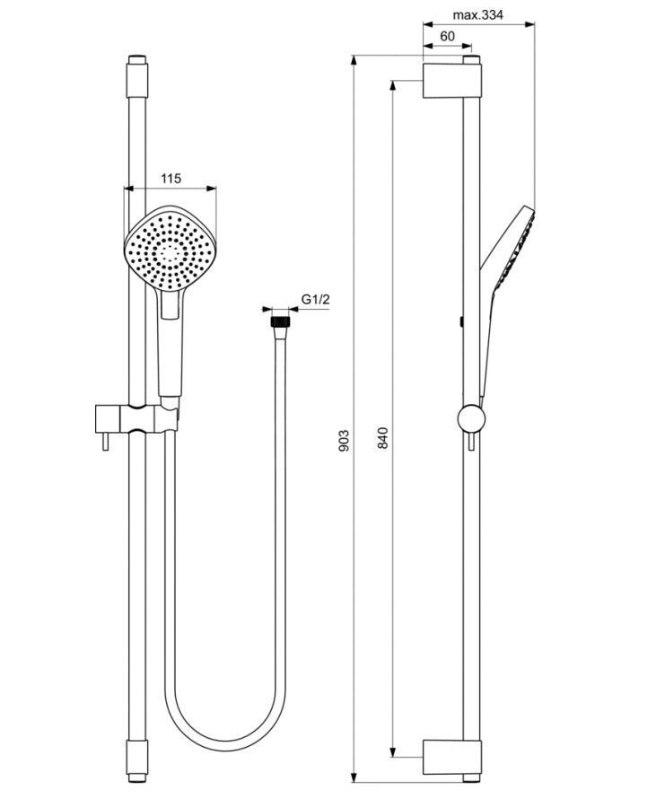 Ideal Standard B2238AA IdealRain душевой гарнитур со штангой Evo Diamond L3