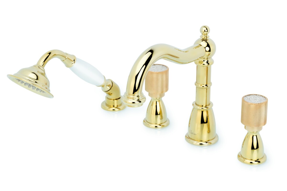 Смеситель врезной на 4 отв., на борт ванны Boheme Royal Cristal Золото 395-Royal/CRST