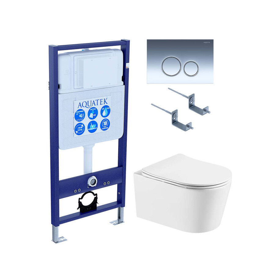Aquatek Комплект SET AQUATEK ОБЕРОН T KDI18 (унитаз + инсталляция + звукоизоляционная прокладка + крышка soft-close + крепления + панель смыва)