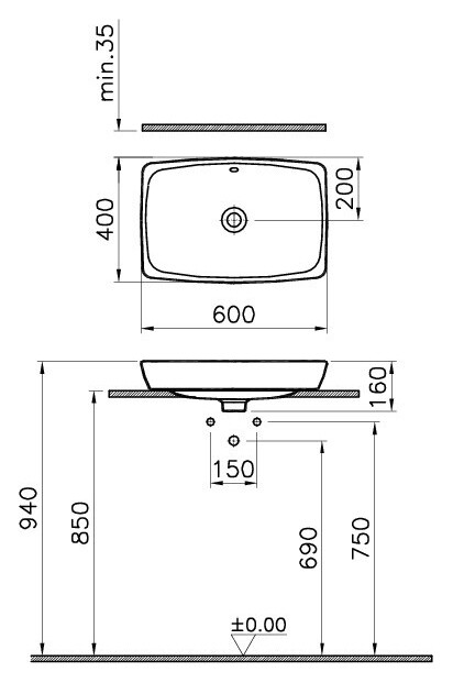VitrA Metropole 5668B003-0012 раковина накладная 60 см