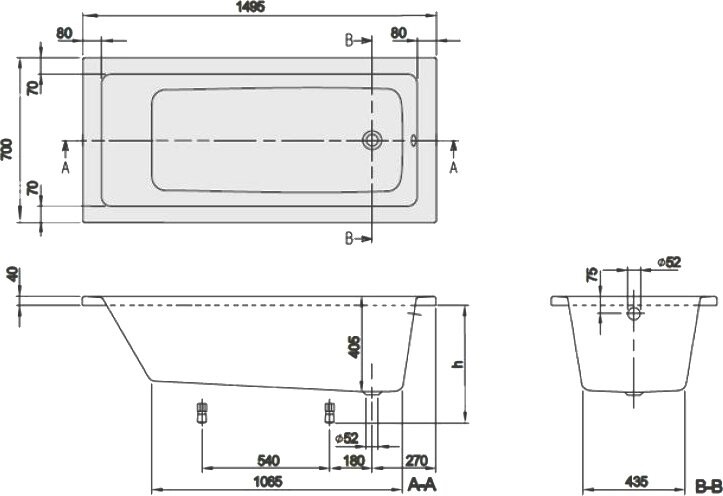 Villeroy&Boch Targa Plus Mono 150 70 см ванна акриловая UBA150NES2V01
