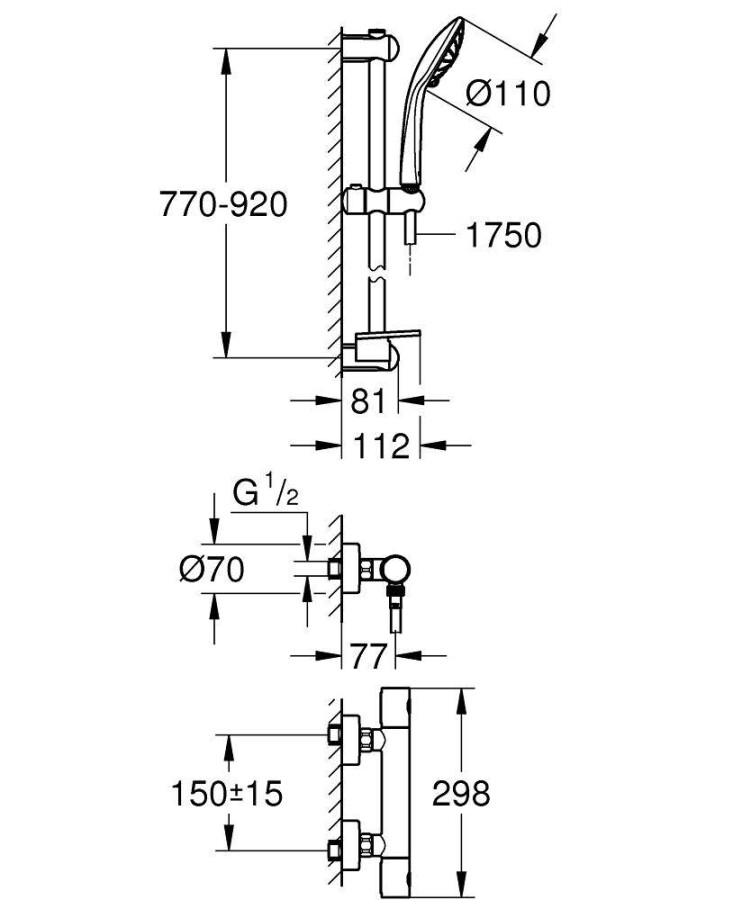 Grohe Grohtherm 1000 Cosmopolitan New 34321002 смеситель для душа хром