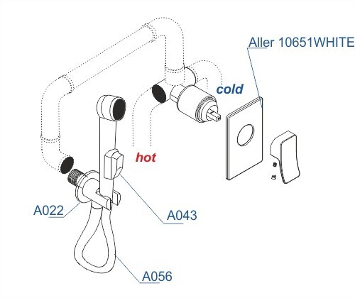 WasserKRAFT A010656WHITE встраиваемый смеситель с гигиеническим душем белый
