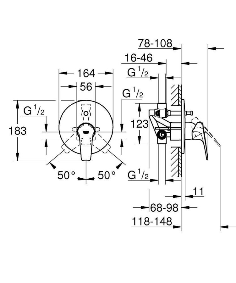 Grohe BauFlow 29113000 смеситель скрытого монтажа хром