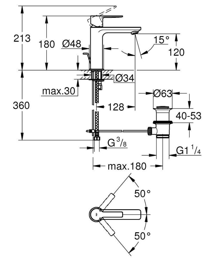 Grohe Lineare New 32114001 смеситель для раковины 28 мм