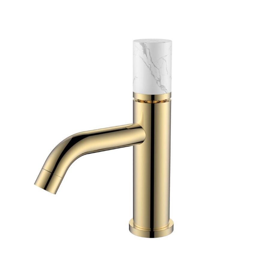 Смеситель для раковины Boheme Stick Золото ручка Белый Мрамор 121-G-MR-W