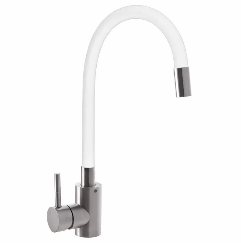 Mixxus SUS-011 Смеситель для кухни с гибким силиконовым изливом Хром/Белый SS0570