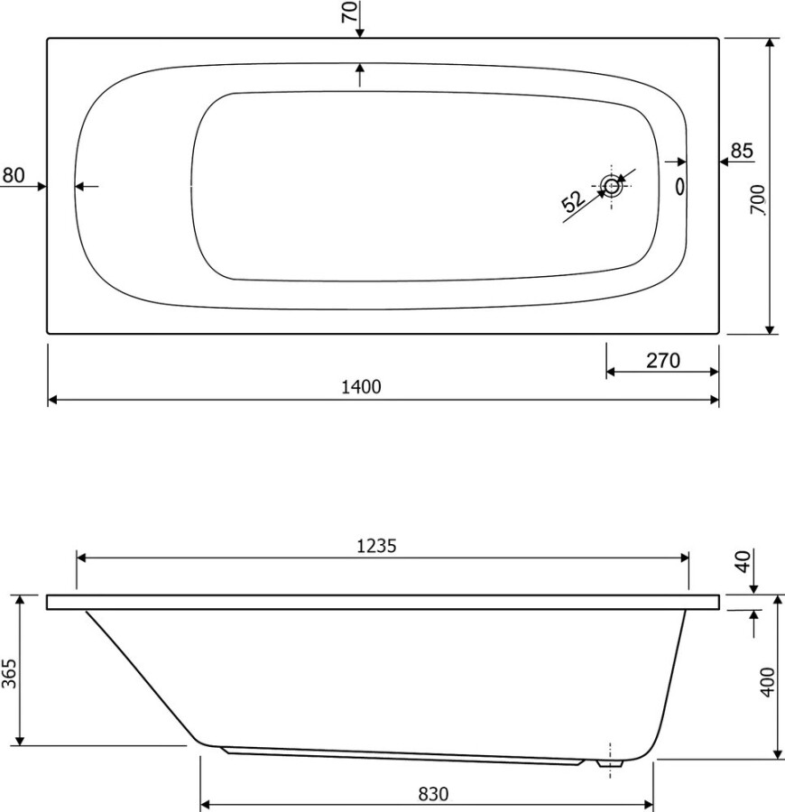 Cezares Eco 140*70 ванна акриловая прямоугольная ECO-140-70-40