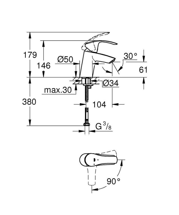 Grohe Eurosmart New 32154002 смеситель для раковины 35 мм
