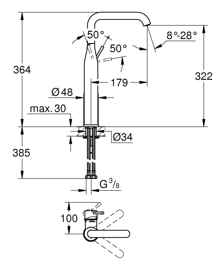 Grohe Essence New 32901A01 смеситель для раковины 28 мм