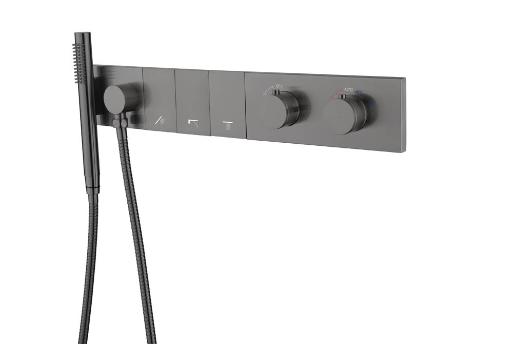 Термостатический смеситель встраиваемый с ручным душем Boheme Zodiac Thermo Gun Metal 133-SYS-GM