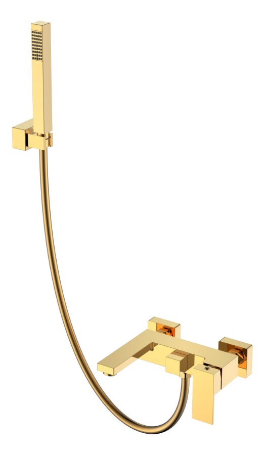 Смеситель для ванны с душевым гарнитуром Boheme Qubic Shine Gold 473-G
